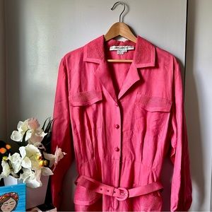 Anne Crimmins Pink Button Up Midi-Dress with Belt